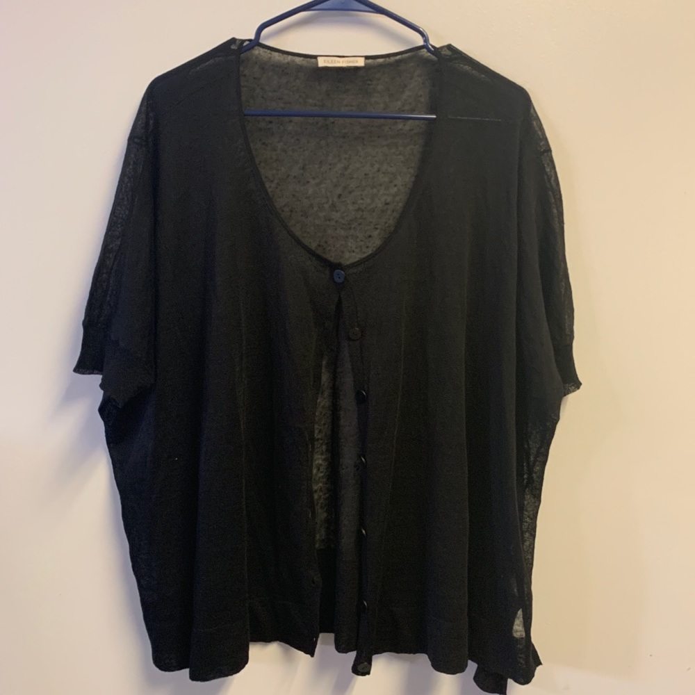 Eileen Fisher sheer short sleeve buttonup cardigan